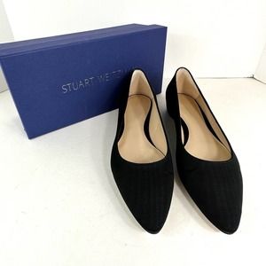 Stuart Weitzman Julie Black Moare textured Silk Satin point toe Flats Size 8